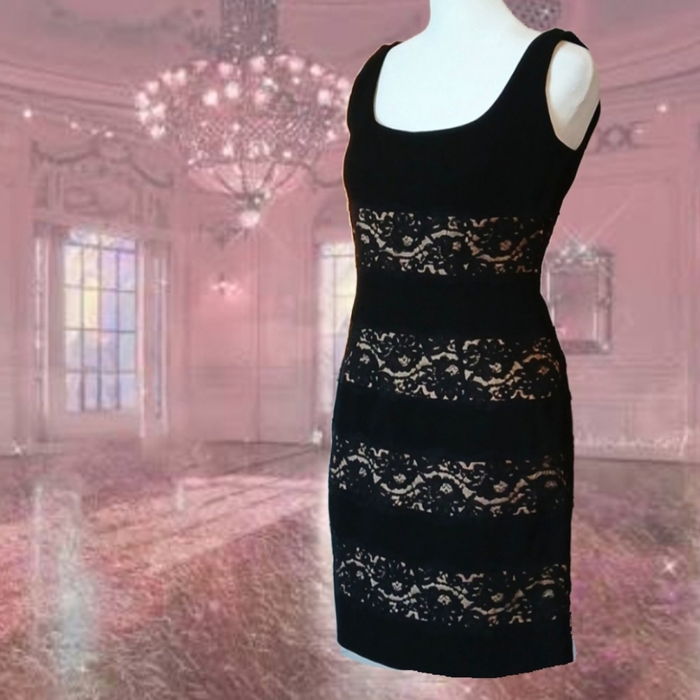 Carmen Marc Volvo Black & Lace Sleeveless Cocktail Sheath Dress Size 2